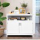 White kitchen buffet server sideboard with 2 doors, adjustable shelf, and spacious countertop for versatile storage.