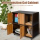 Brown cat litter box enclosure with double doors, divider, and scratching pad, perfect for a stylish pet-friendly home.