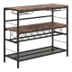 Rustic brown 41-inch 4-tier bar table with wine rack and glass holders, perfect for kitchens and dining rooms.