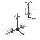 2-Bike hitch mount bike rack with adjustable wheel holders and foam-padded hooks, suitable for 1-1/4" and 2" receivers.