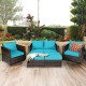 Side view of the 5-piece turquoise patio furniture set, showcasing comfortable sofas and ottomans for outdoor.