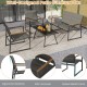 4-piece outdoor conversation patio furniture set in gray with loveseat, armchairs, and coffee table for backyard.
