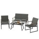 4-piece outdoor conversation patio furniture set in gray with a loveseat, 2 armchairs, and a coffee table for backyard.