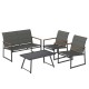 Single armchair with wood-plastic armrests and padded fabric seat in gray from a 4-piece outdoor conversation set for.