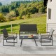 4-piece gray outdoor conversation set featuring a loveseat, two armchairs, and a coffee table for backyard relaxation.