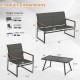 Dimensions of the 4-piece outdoor patio furniture set, including loveseat, armchair, and coffee table measurements.