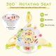 Baby activity center with a 360° rotating seat, adjustable height, and interactive toys for endless fun and engagement.