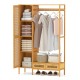 Bamboo clothing rack with cabinet, drawers, and hanging rod for organized storage in natural finish, ideal for home use.