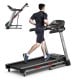 Folding treadmill with a 4.75 HP motor, auto incline, and LED display for fitness tracking and Bluetooth connectivity.