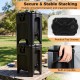 Stacked black insulated beverage dispensers with ergonomic handles, ideal for catering and outdoor events.