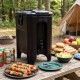 Black 4.4-gallon insulated beverage dispenser with drip-proof faucet, ideal for camping and outdoor parties.