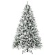 7 ft artificial Xmas tree with white flocking, pine cones, and 320 LED lights for festive home decoration.