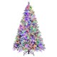 7-foot artificial Xmas tree with white flocking, 320 LED lights, and pine cones, perfect for festive home decor.