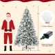 7 ft artificial Xmas tree with white flocking, 320 LED lights, and 40 pine cones, perfect for festive home decor.