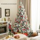 7-foot artificial Xmas tree with white flocking, LED lights, and pine cones, perfect for festive home decoration.