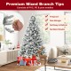 7 ft artificial Xmas tree with white flocking, 320 LED lights, and pine cones, perfect for festive home decoration.