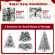 7-foot artificial Xmas tree with white flocking, 320 LED lights, and a folding metal stand for easy setup and storage.