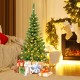 4.5 ft pre-lit artificial fir pencil Christmas tree with warm white LED lights, ideal for narrow spaces and festive.