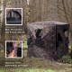 Portable deer hunting blind with camo design, featuring big windows and zippered doors for 360° visibility.