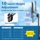 Adjustable basketball hoop with shatterproof backboard, 10 height levels, suitable for indoor and outdoor use.