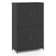 Black 4-door rattan vertical storage shed showcasing a durable metal frame, perfect for outdoor organization and.