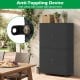 4-door black rattan vertical storage shed with adjustable shelves, featuring an anti-toppling device for safety.