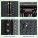 Convenient handles and magnetic door catches on the black 4-door rattan storage shed for easy access and stability.