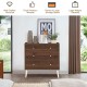 4-drawer dresser cabinet in brown with rubber legs, offering ample storage for living room or bedroom organization.