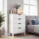 4-drawer wooden nightstand in white with minimalist design, suitable for bedroom or living room organization.