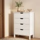 White 4-drawer dresser with minimalist design, anti-tipping kits, and cut-out handles for easy organization in any room.