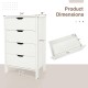 4-drawer white wooden dresser with dimensions, featuring anti-tipping kits and minimalist design for versatile use.
