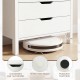 4-drawer white wooden nightstand with cut-out handles and protective foot pads, ideal for bedroom or living room.