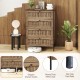 4-drawer dresser with oak wood grain finish and rattan-textured fronts, featuring metal legs and anti-slip foot pads.