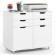 White 4 drawer file cabinet with wheels features spacious countertop and metal slides for home office organization.