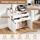 Four-drawer white file cabinet with wheels features spacious countertop and enclosed cabinets for home office organization.