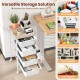 4-drawer rolling storage cart with wooden tabletop, ideal for organizing office supplies in a stylish, mobile design.