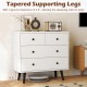 White 4-drawer dresser chest with tapered legs, featuring a 6.5" clearance for easy robot vacuum access.