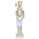 4 FT Christmas nutcracker in white and gold with a high hat and scepter, perfect for indoor or outdoor holiday displays.