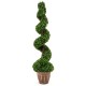 Artificial 4 feet boxwood spiral tree with lush green leaves in a weighted retro planter for indoor and outdoor decoration.
