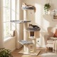 Multi-layer 68.5-inch wooden cat tree with plush coverings, sisal posts, and cozy sleeping areas for indoor cats.