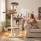 Multi-layer 68.5-inch wooden cat tree with plush coverings and sisal posts, perfect for indoor cat play and relaxation.