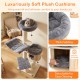 4-layer wooden cat tree with gray plush cushions, sisal posts, and spacious condo for cozy napping and play.
