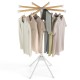 Foldable clothes drying rack with 8 bamboo rods and 40 hanger slots, ideal for efficient drying and space-saving.