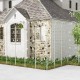 Metal garden trellis set featuring white galvanized steel, ideal for climbing plants, with charming floral patterns.
