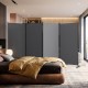 Four-panel gray folding privacy screen room divider with wheels, ideal for bedrooms and living rooms, offers flexible arrangement.