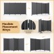 4-panel gray folding privacy screen room divider with wheels, featuring connection buckles for flexible arrangement and stability.