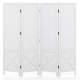 Four-panel white room divider with pegboard design, solid wood frame, ideal for home and commercial display needs.