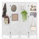 4-panel white pegboard display stand with solid wood frame, ideal for room division and versatile exhibition use.