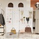 4-panel white pegboard display stand with solid wood frame, ideal for room division and showcasing accessories.