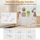 4-panel pegboard display stand in white with solid wood frame, ideal for room division and versatile exhibition use.